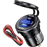 45 W PD USB Socket 12 V Waterproof QC 3.0 12 Volt Metal USB Installation Socket with Switch, LED Voltmeter for Motorcycle, Ca