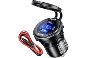 BCEY 45W PD USB Steckdose 12v wasserdichte QC 3.0 12 Volt Metall USB einbau buchse mit Schalter,LED Voltmeter für Motorrad Wohnwagen Boot LKW MacBook iPhone Samsung
