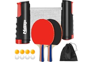 NAISSGO Tischtennisschläger Tischtennis Set Profi, 2 Tischtennisschläger +Einziehbarem Netz + 8 Tischtennis-Bälle + 1 Tragetasche, Tischtennisschläger Set für Indoor & Outdoor Spiele-Schwarz