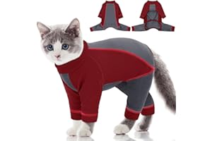 AOFITEE Sticky Hair Cat Onesie, Full Coverage Cat Jumper for Cats Only, Stretchy Cats Clothes with Four-leg Fleece Kitten Pajamas Reduce Shedding Fur, Long Sleeve Kitten Pullover Shirts, Burgundy M