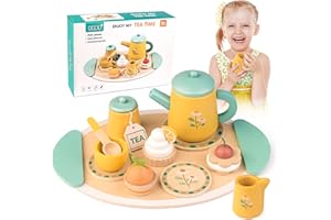 SWIECEDON Service à Thé Enfant, Cuisine Jouet en Bois, Dînette pour Enfants Accessoire Cuisine, Cadeau Fille 3 Ans Jeu de rôle Jouets Montessori, Anniversaire Pâques pour Enfants 3 4 5 6 Ans
