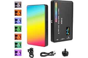 AXFEE Lampa wideo LED RGB, panel LED na kamerze CRI 95 + 2500 – 9000 K, 3100 mAh, akumulator, lampa fotograficzna, przenośna lampa do vlogowania, wideokonferencji, Youtube, TikTok