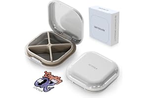 ONTERATE Small Pill Case, Travel Pill Box, Portable Pill Organizer, Pill Container for Pocket 4 Compartments, Daily Compact Travel Medicine Holder for Vitamins Medication (White Grey)