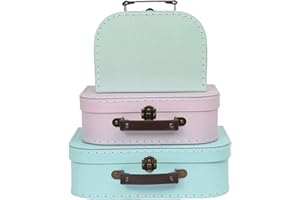 Jewelkeeper - Maletas Decorativas de cartón, Juego de 3 - Baúl para Juguetes para cumpleaños, Bodas, Navidad, guarderías, decoración de Oficina, vitrinas y Fotos - Diseño Pastel Retro