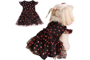 Yaopelky Pequeño Perro Vestidos Corazón Imprimir Perro Vestido de Halloween Cachorro Tul Vestido Doggie Tutu Falda Gato Outfit Holiday Pet Costume for Yorkie Teddy Chihuahua Clothes,Corazón Negro,M