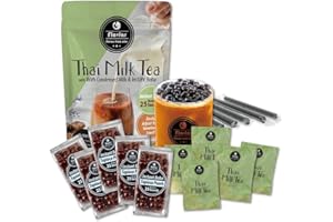 Flavfar Premium Thai Milk Tea Kit with Instant Brown Sugar Boba - Authentic Bubble Tea Made in Taiwan - 5 Servings
