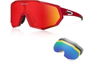Queshark Occhiali Ciclismo Polarizzati con 5 Lenti Intercambiabili Occhiali Bici Antivento e Antiappannamento Occhiali Sportivi da Sole Anti UV da Uomo Donna per Corsa, MTB e Running