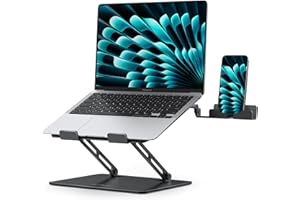 NTMY Laptop Stand with Phone Holder, Aluminum Foldable Adjustable Hight Laptop Riser Holder Computer Stand for MacBook Air Pro, Dell, HP More 10-16 inch (Black)