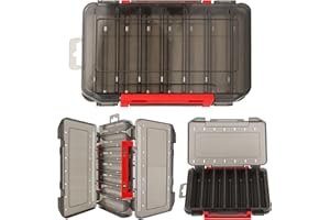 Jemey Köderbox Angeln, 19,5 x 12 x 3,6 cm Doppelseitig Köderbox Angeln mit Tragegriff, 14 Fächer Hardbait Box Tackle Box für Hardbaits Wobbler Gummiköder Angel Zubehö