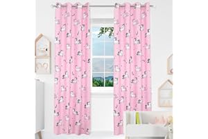 BOD HOME 2 Pezzi Tenda per Camera dei Bambini Opaca per Camera delle Ragazze, 140x260cm LxH, Tenda per Camera dei Bambini con Disegno Unicorno Rosa, Materiale 100% Poliestere
