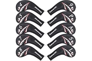 Craftsman Golf 10pcs Black Synthetic Leather Shark Golf Iron Head Covers Set Headcover with Number on both Sides For Callaway, Ping, Taylormade, Cobra