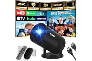 AGIMA Mini Beamer, 1080P 4K Support 180°Dreh Tragbarer Streaming-Projektor, Klein Videoprojektor Unterstützt 2.4/5G Dual WiFi und Bluetooth 5.0, mit Android und IOS Smart Beamer Doppelsteuerung mit Maus