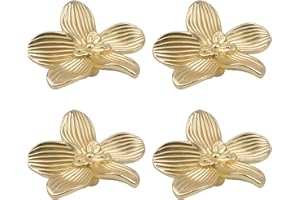 MOROBOR Lot de 4 boutons de tiroir en laiton massif en forme de fleur pour armoire, commode, porte, décoration de meubles (doré)