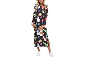AUSELILY Winter Dresses for Women UK Maxi Split Loose Long Sleeve Dress Casual Ladies Dresses with Pockets