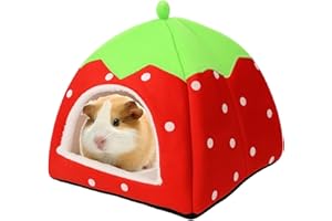 HcvGcm Meerschweinchen Zubehoer, Kuschelhöhle Meerschweinchen, Kaninchen Bett, Kuscheliges Erdbeer-Design, Waschbares Kaninchen Zubehör, Winter-Wärme Für Kleine Haustiere