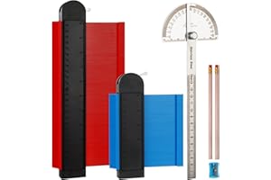 WIXITOOL Contour Gauge with Lock 2 Pack, Ultra Wide Contour Duplicator Duplications Gauges with Aluminum Core Stainless Steel Angle Protractor, Pencils Sharpener Irregular Shape Measure Ruler(10" 5")