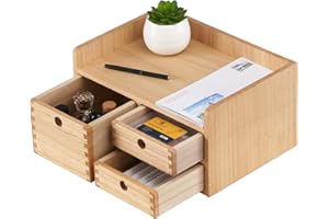 KIRIGEN pudełko do przechowywania z litego drewna, płaska taca, materiały biurowe, organizer na biurko, duża pojemność, drewniany organizer biurowy 1D3C naturalny kolor