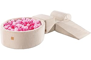 MEOWBABY Blocs d'escalade en Mousse Souple avec Piscine à Balles de 90x30cm et 200 Balles - Aire de Jeu Intérieure pour Bébés et Tout-Petits - Résistant, Côtelé, Ecru: Rose Pastel/Rose Clair
