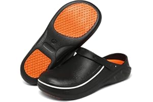 JSWEI Chef Shoes Kitchen Shoes Clogs Lightweight Waterproof Non Slip Nurse Garden Safety Work Shoes 3-10 UK