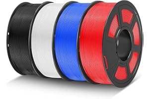 TECBEARS PLA 3D Printer Filament 1.75mm, Dimensional Accuracy +/- 0.02 mm, 1 Kg Spool, Pack of 4, Black+White+Blue+Red