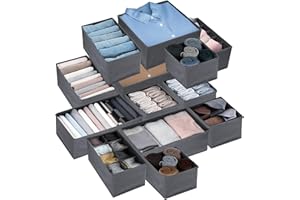 YUTUY Lot de 13 Boites de Rangement,Boite Organisateur Tiroir,Boîte de Rangement pour Soutiens-Gorge,Chaussettes,sous-Vêtements,Cravates (Gris)