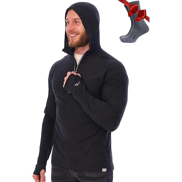 Merino.tech Merinowol Hoodie Dames - Slim Fit 100% Merinowol Basislaag Dames Half Zip Thermisch Shirt met Lange Mouwen (XX-Large, 190 Black