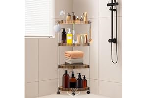 Toptime Étagère de douche d'angle à 4 niveaux avec 10 crochets, support de rangement avec roues pivotantes à 360° verrouillables, étagères de salle de bain pour shampooing, douche, savon