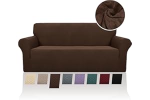 FIGOOO Funda para Sofá 4 Plazas a Jacquard Gofre Cubre Fundas de Sofá Elasticas con Reposabrazos Extraíble Lavable Antimanchas Protector Sofa de Muebles Anti Gatos Perros,Marron Oscuro