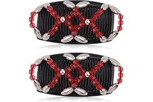 Kytpyi Magic Beads Hair Comb, Hair Combs Slides for Women, 2 PCS Minimalistic Elastic Magic Hair Comb for Thick Fine Hair, Durable Double Hair Slides for DIY Hairstyle Girls Hair Accessories(Red)