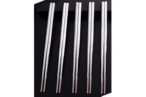 ESTART 5 Paia di Bacchette Bacchette in Metallo riutilizzabili in Acciaio Inossidabile Argento 304 Forma Quadrata Vuota per Cena a Base di Sushi (Confezione Generale)