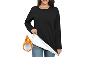 Nadeer Sweat Polaire Femme Hiver Pull Sweatshirt Manches Longues Col Rond Coton Sweat sans Capuche Couleur Unie Doublé Chaud Pullover Loose Casual Loungewear Haut