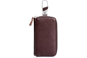 LTLSZRN Estuches de llave, Portallaves de cuero, Portallaves de Piel para Hombre y Mujer, cierre con cremallera y Doce ganchos para llaves, llavero hombre y llavero mujer(Marrón)