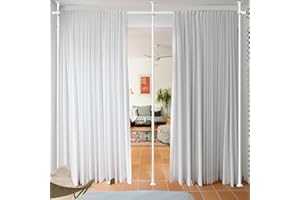 Starbover Room Divider Curtain Rod White, Screen Room Divider Divider No Drilling Adjustable Freestanding Rod Meall for Living Room, Bedroom or Office, 121 cm - 304 cm (L), 71 cm - 289 cm (W)