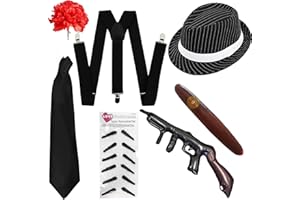 I LOVE FANCY DRESS Adults 1920s Gangster Accessory Set. 7 Piece Al Capone Fancy Dress Kit. 20s Ganster Fancy Dress Accessory Kit. Colour: Black Pinstripe Set | Size: One Size