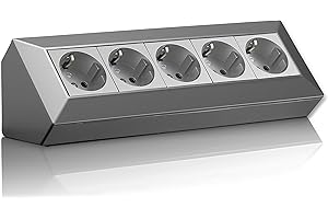 VOREX Regleta de Esquina Schuko, USB, para Cocina, Oficina, Taller, Ideal para encimeras de Cocina, Toma sobresaliente o bajo encimera, sin Cable, plástico, Grande: 5 F, Gris