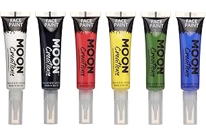 Face & Body Paint with Brush Applicator by Moon Creations - Water Based Face Paint Makeup for Adults, Kids - 15ml - Available in 16 colours (Primary Set)
