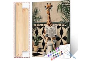 Tucocoo Kit per dipingere con i numeri, motivo: giraffa carina su WC, con pennelli e pigmento acrilico su tela, per adulti, divertente immagine di animali nordici, decorazione per la casa, regali,