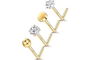 Sllaiss 4 SZTUKI do nosa Kolczyk do nosa Kolczyki Kolczyki Kolczyki W Kształcie L Mały 2MM Jasny CZ Srebrny Złoty Mały Piercing Biżuteria 20G Piercing Studs