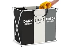 RISSLI Cesto Ropa Sucia, Cesto de la Colada 100l, Cesto Ropa Sucia 3 Compartimentos, con asa para cuarto de baño, dormitorio, casa, Cesta clasificadora de Ropa clara, oscura, Cestos para la Ropa Sucia