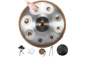 LXXBDDM 9/10 notes Handpan Drum Instrument,22 pouces in Handpan Drum In D Minor Percussion,Tambour à main en acier Avec Sac Soft Handpan,2 Maillets Handpan,Stand Handpan,Pour la guérison sonore,Méditation