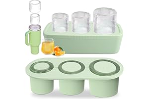 LROCOTANC Silikon-Eiswürfelform für Stanley Cup, Wiederverwendbare Eiswürfelformen mit Deckel, Stanley Eiswürfelform, 3 Fächer, BPA-frei, Zubehör für 40 oz Becher, für Cocktails, Whisky, Fruchtpürees (Grün)