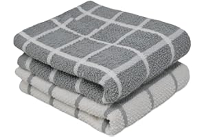 Towelogy® Premium Tea Towels for Kitchen 100% Cotton Lint Free Large Grey/White Jumbo Check Dishcloths Tear Resistant & Ecofriendly 45x65 cm (Grey/White, 2)
