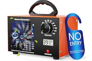 Fitabok Ozone Generator - 60,000 mg/h High Capacity Ozone Machine with 120 Min Timer, Temperature and Humidity LED Display for 300㎡, Odor Eliminator Air Purifier for Car, Home, Pet, Smokers Kitchen