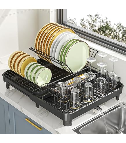 Scolapiatti Su Lavello 2 Livelli In Acciaio Inox: Rimovibile, Grande Capacità Con Porta Bicchieri E Scarico Girevole 360°