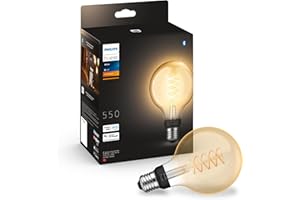 Philips Hue White, ampoule vintage filament E27 compatible Bluetooth, format Globe, fonctionne avec Alexa, Google Assistant et Apple Homekit