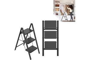 LZQ 3-stopniowa, składana drabina z szerokim pedałem, lekka, antypoślizgowa, nośność 270 kg, do domu i kuchni, czarna