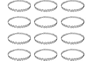 AMISSZ Colliers Ras du Cou Ensemble 12Pcs Elastique Collier Fille Noir Tour de Cou Enfant Bijoux Extensible Plastique Choker Gothiques Bijouterie Collier Tatouage Pour Filles et Femmes
