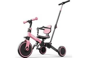 besrey Toddler Bike with Parent-Controlled Push Handle for 1-3 Years Old Girls and Boys, Foldable Kids Push Tricycle, Toddler Tricycle with Removable Pedals, Height Adjustable Seat