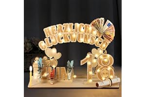 SONGLYPIAN 18. Geburtstag Geldgeschenke, 18 Geburtstag Mann und Frau Holz mit LED Lichterkette, Geschenke zum 18 Geburtstag Frau Mann, 18. Geburtstag Dekoration Gästebuch, DIY Geschenkideen für Familie Freunde