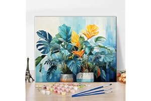TISHIRON Leafage DIY Paint by Numbers for Adults with Brushes Vase Paint by Number Kits on Canvas Abstract Oil Hand Painting Paintwork Art Crafts for Home 16"x20"(Frameless)